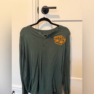 Boys Lie Green Long Sleeve Henley with Yellow Graphic